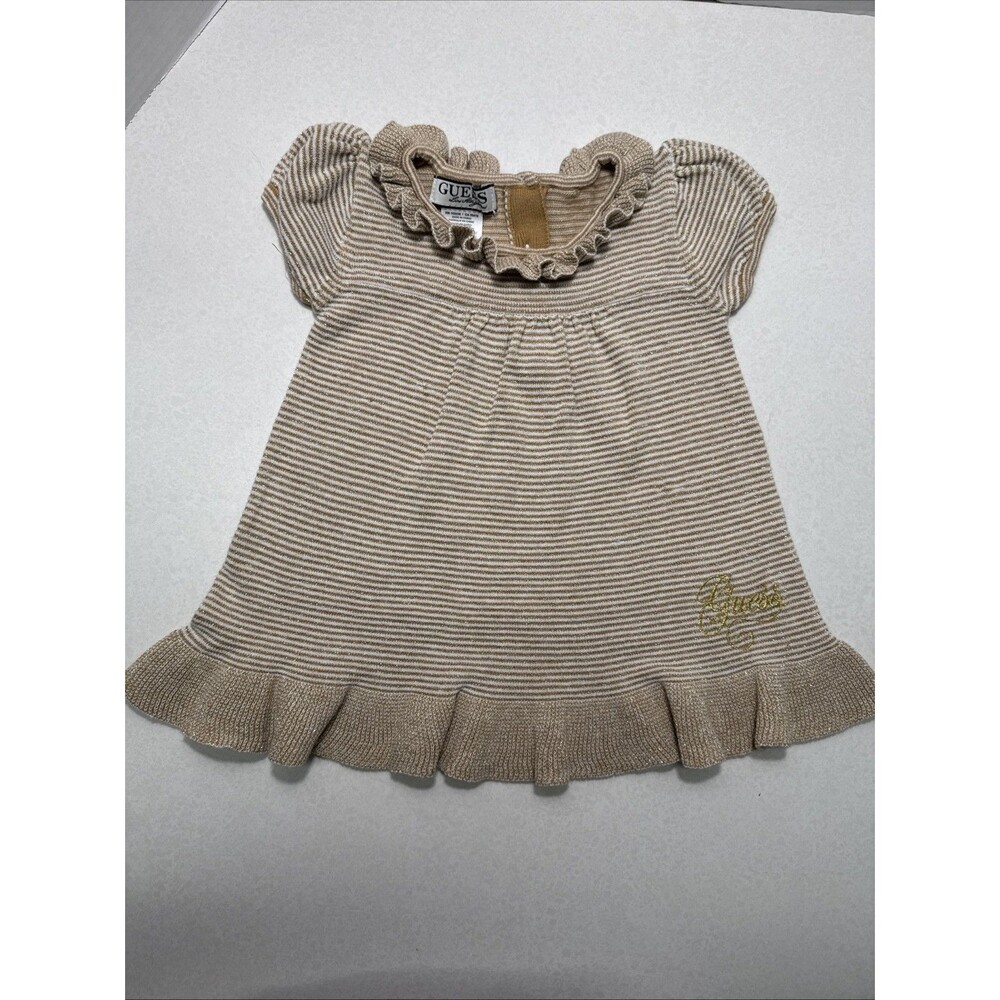 Infant Guess Baby Girl 12 months Gold Striped Dress With Bloomers - Sparkly